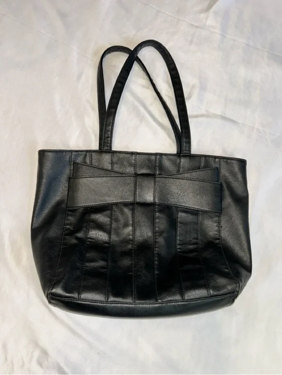 Rampage Black Faux Leather Tote with Bow Accent - Picture 1 of 7
